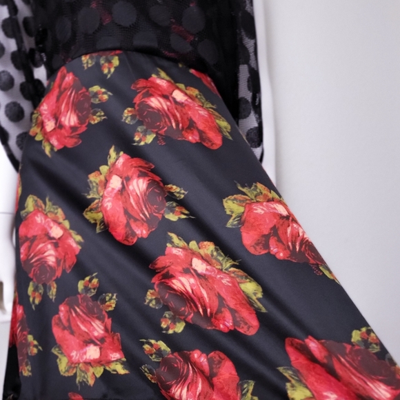 Betsey Johnson Dress • Black Red Floral • Roses Mesh Lace • Party Polka-dot - Picture 2 of 4